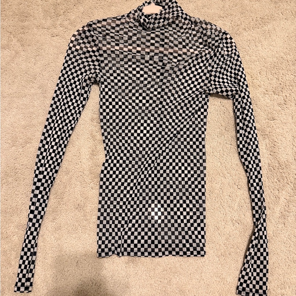 Enza Costa Black and White Checkered Blouse